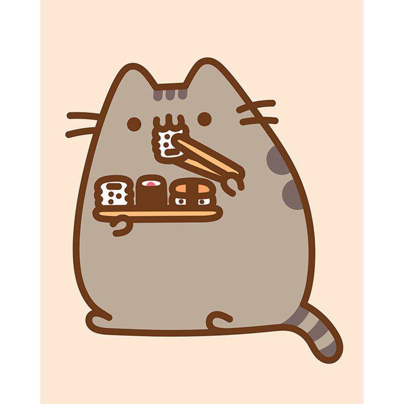 pusheen holding sushi