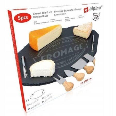 Alpina - 6-piece set for serving cheese (slate / tray, 4 knives)