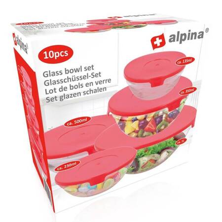 Alpina - Set of glass bowls with lids 5 pcs.
