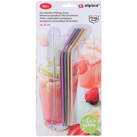 Alpina - Stainless steel drinking straws 4 pcs + cleaning brush