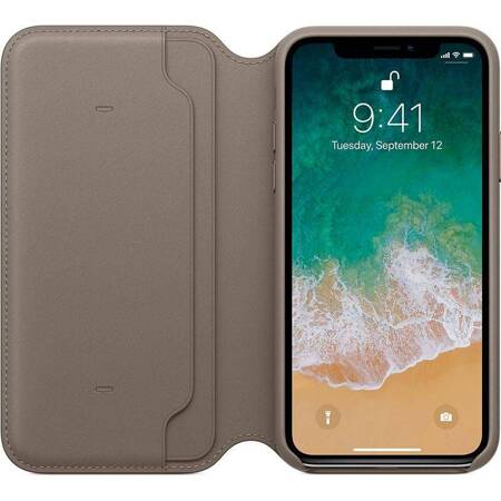 Apple Leather Folio - Genuine leather case for iPhone X with cards pockets (Taupe)