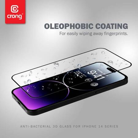 Crong Anti-Bacterial 3D Armour Glass - 9H tempered glass for the entire screen of the iPhone 14 Pro Max + installation frame