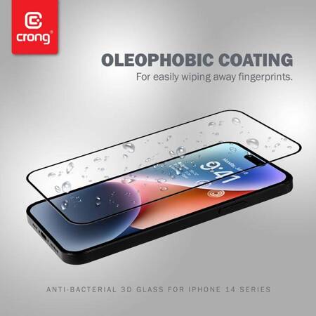 Crong Anti-Bacterial 3D Armour Glass - 9H tempered glass for the entire screen of the iPhone 14 Pro + installation frame