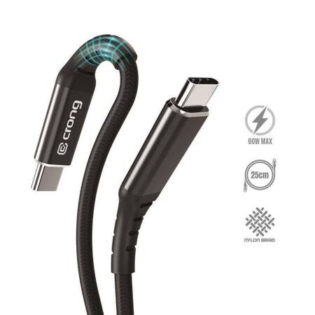 Crong Armor Link - USB-C to USB-C 60W 3A Braided cable 25cm (Black)