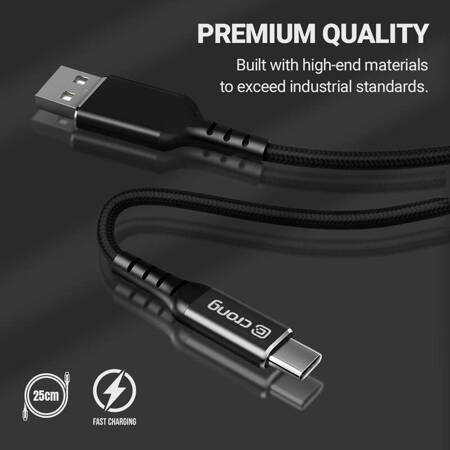 Crong Armor Link - USB-C to USB-C 60W 3A Braided cable 25cm (Black)