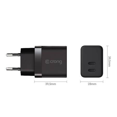 Crong Ultra Compact GaN - Wall charger 2x USB-C Power Delivery 35W (Black)