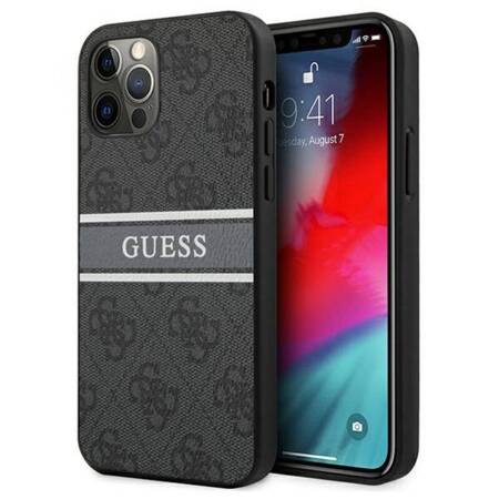 Guess 4G Printed Stripe - Case for iPhone 12 / iPhone 12 Pro (Gray)