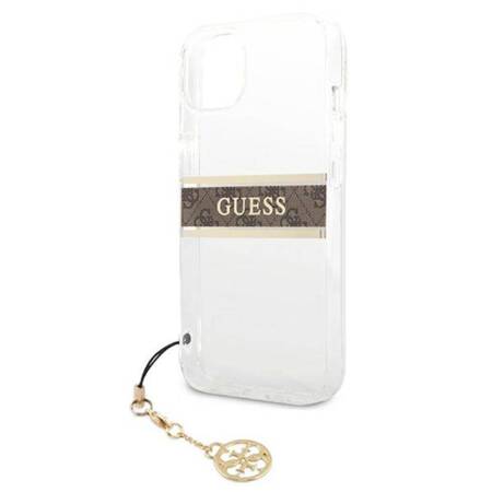 Guess 4G Stripe Brown Charm  - Case for iPhone 13 mini (Transparent)