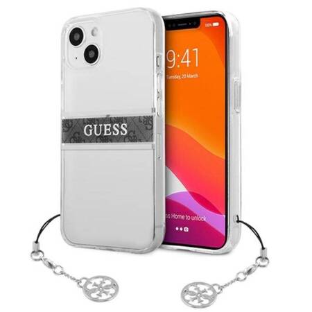 Guess 4G Stripe Grey Charm  - Case for iPhone 13 mini (Transparent)