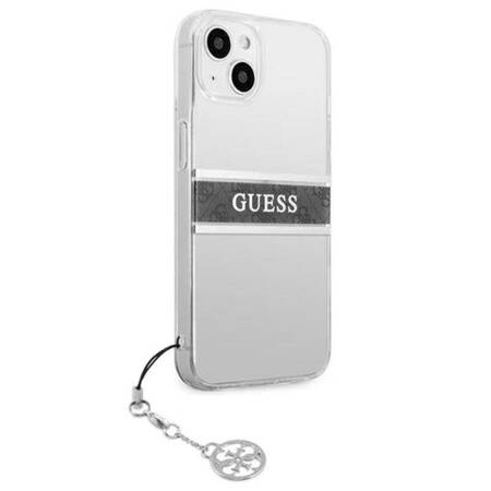 Guess 4G Stripe Grey Charm  - Case for iPhone 13 mini (Transparent)