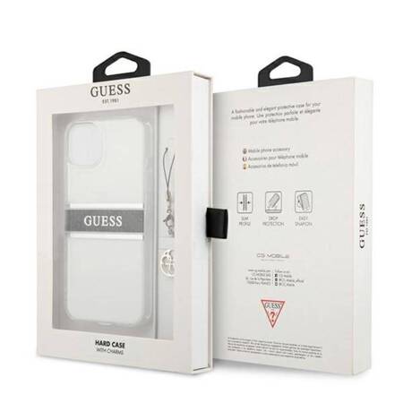 Guess 4G Stripe Grey Charm  - Case for iPhone 13 mini (Transparent)