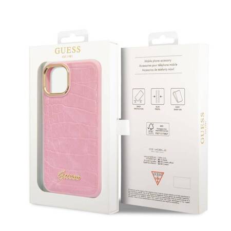 Guess Croco Collection - Case for iPhone 14 Plus (Pink)