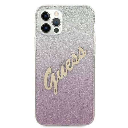 Guess Glitter Gradient Script - Case for iPhone 12 / iPhone 12 Pro (Pink)