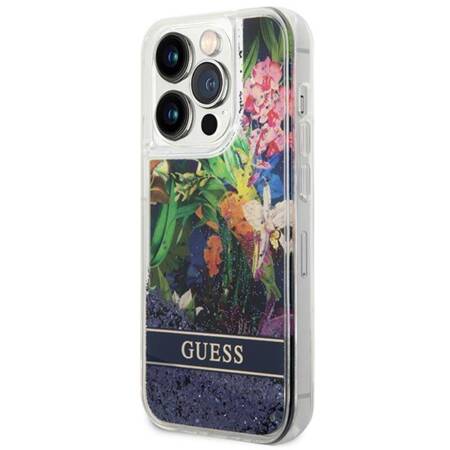 Guess Liquid Glitter Flower - Case for iPhone 14 Pro Max (Blue)