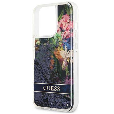 Guess Liquid Glitter Flower – Cover for iPhone 13 Pro (Blue)
