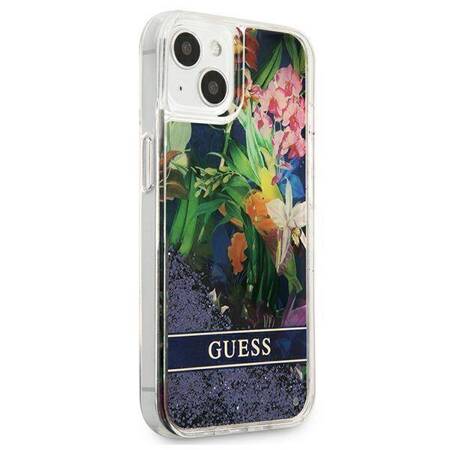 Guess Liquid Glitter Flower – Cover for iPhone 13 mini (Blue)