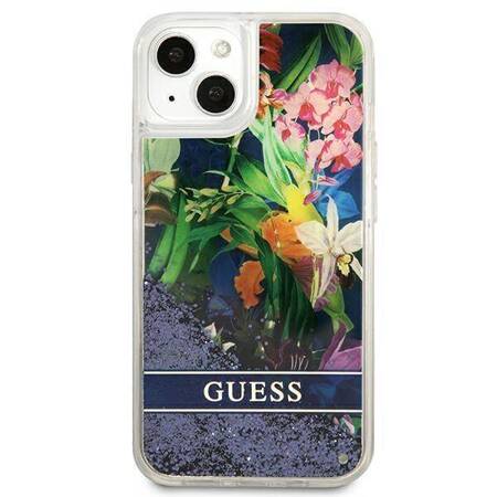 Guess Liquid Glitter Flower – Cover for iPhone 13 mini (Blue)