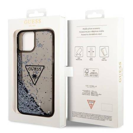 Guess Liquid Glitter Triangle Logo Case - Case for iPhone 14 (Black)