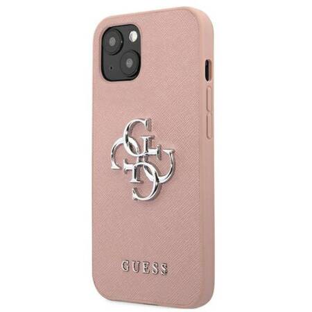 Guess Saffiano 4G Big Silver Logo - Case for iPhone 13 mini (Pink)