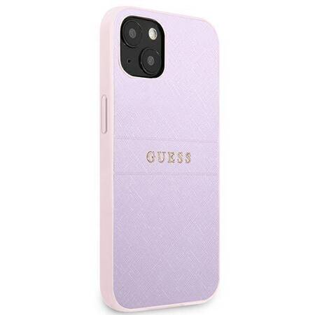 Guess Saffiano Hot Stamp & Metal Logo - iPhone 13 mini case (liliowy)