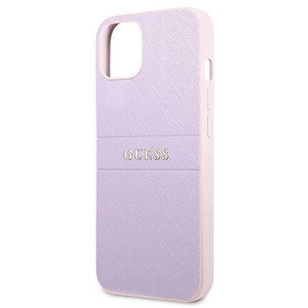 Guess Saffiano Hot Stamp & Metal Logo - iPhone 13 mini case (liliowy)