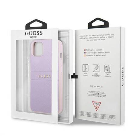 Guess Saffiano Hot Stamp & Metal Logo - iPhone 13 mini case (liliowy)