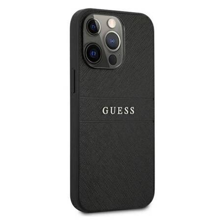 Guess Saffiano Metal Logo Stripes - Case for iPhone 13 Pro (Black)