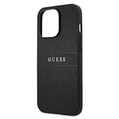 Guess Saffiano Metal Logo Stripes - Case for iPhone 13 Pro (Black)