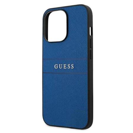 Guess Saffiano Metal Logo Stripes - Case for iPhone 13 Pro (Blue)