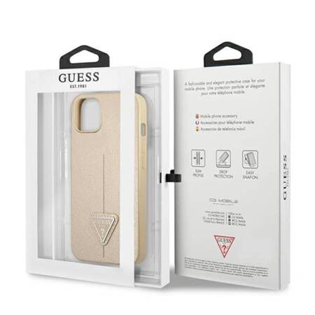 Guess Saffiano Triangle Logo Case - Case for iPhone 14 Plus (Beige)