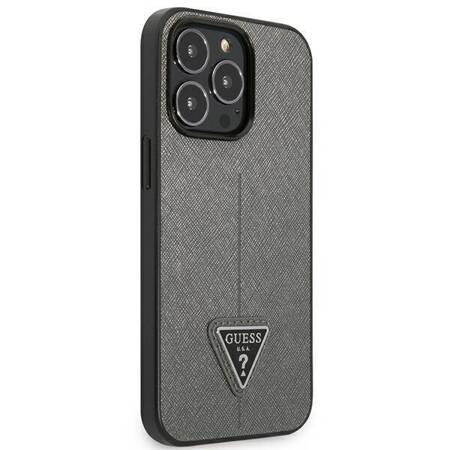 Guess Saffiano Triangle Logo Case - Cover for iPhone 13 Pro (Silver)