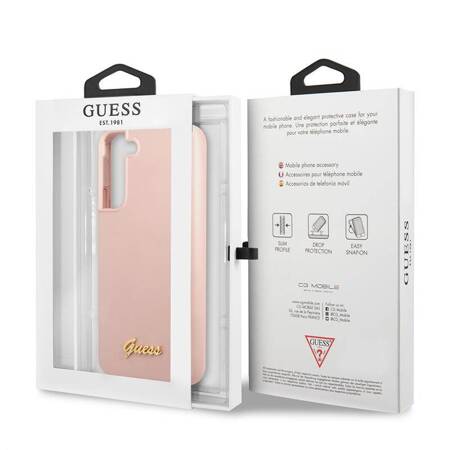 Guess Silicone Script Metal Logo - Cover for Samsung Galaxy S22+ (Pink)