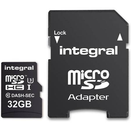 Integral Dash & Security microSDHC - 32GB C10 UHS-I U3 memory card with an adapter