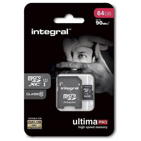 Integral UltimaPro - Memory Card 64GB microSDHC/XC 90MB/s Class 10 UHS-I U1 + Adapter