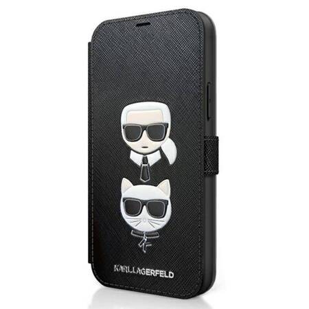Karl Lagerfeld Booktype Saffiano Karl & Choupette Heads - Case for iPhone 12 mini (Black)