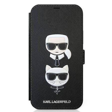Karl Lagerfeld Booktype Saffiano Karl & Choupette Heads - Case for iPhone 12 mini (Black)