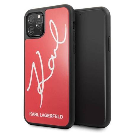 Karl Lagerfeld Double Layers Tempered Glass Signature Glitter Case for iPhone 11 Pro Max (Red)