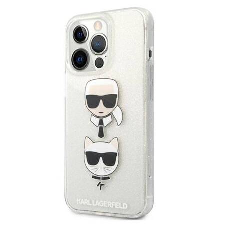 Karl Lagerfeld Glitter Karl & Choupette Head - Case for iPhone 13 Pro Max (Silver)