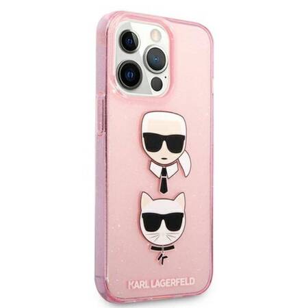 Karl Lagerfeld Glitter Karl & Choupette Head - Case for iPhone 13 Pro (Pink)