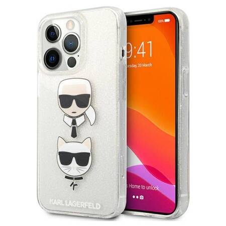 Karl Lagerfeld Glitter Karl & Choupette Head - Case for iPhone 13 Pro (Silver)