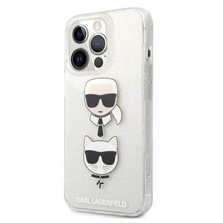 Karl Lagerfeld Glitter Karl & Choupette Head - Case for iPhone 13 Pro (Silver)