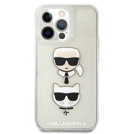 Karl Lagerfeld Glitter Karl & Choupette Head - Case for iPhone 13 Pro (Silver)