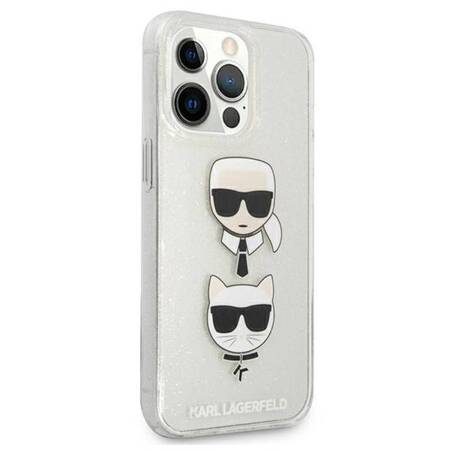 Karl Lagerfeld Glitter Karl & Choupette Head - Case for iPhone 13 Pro (Silver)