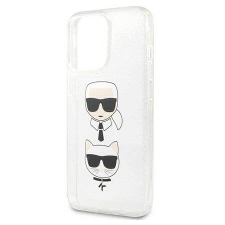 Karl Lagerfeld Glitter Karl & Choupette Head - Case for iPhone 13 Pro (Silver)