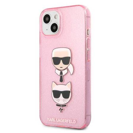 Karl Lagerfeld Glitter Karl & Choupette Head - Case for iPhone 13 mini (Pink)