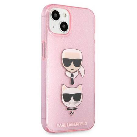 Karl Lagerfeld Glitter Karl & Choupette Head - Case for iPhone 13 mini (Pink)