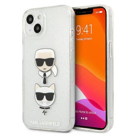 Karl Lagerfeld Glitter Karl & Choupette Head - Case for iPhone 13 mini (Silver)