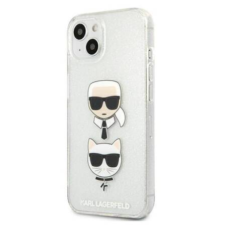 Karl Lagerfeld Glitter Karl & Choupette Head - Case for iPhone 13 mini (Silver)