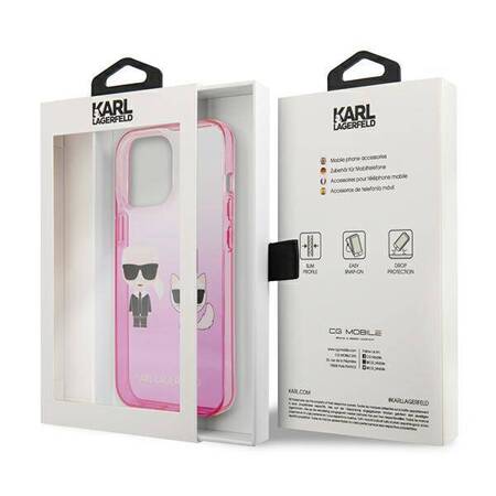 Karl Lagerfeld Gradient Ikonik Karl & Choupette - Case for iPhone 13 Pro (Pink)