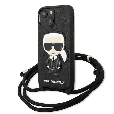Karl Lagerfeld Leather Monogram Patch and Cord Iconik - Cover for iPhone 13 mini